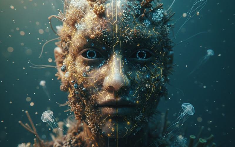 وجه بيوبانك في أعماق البحار — فن رقمي خيالي