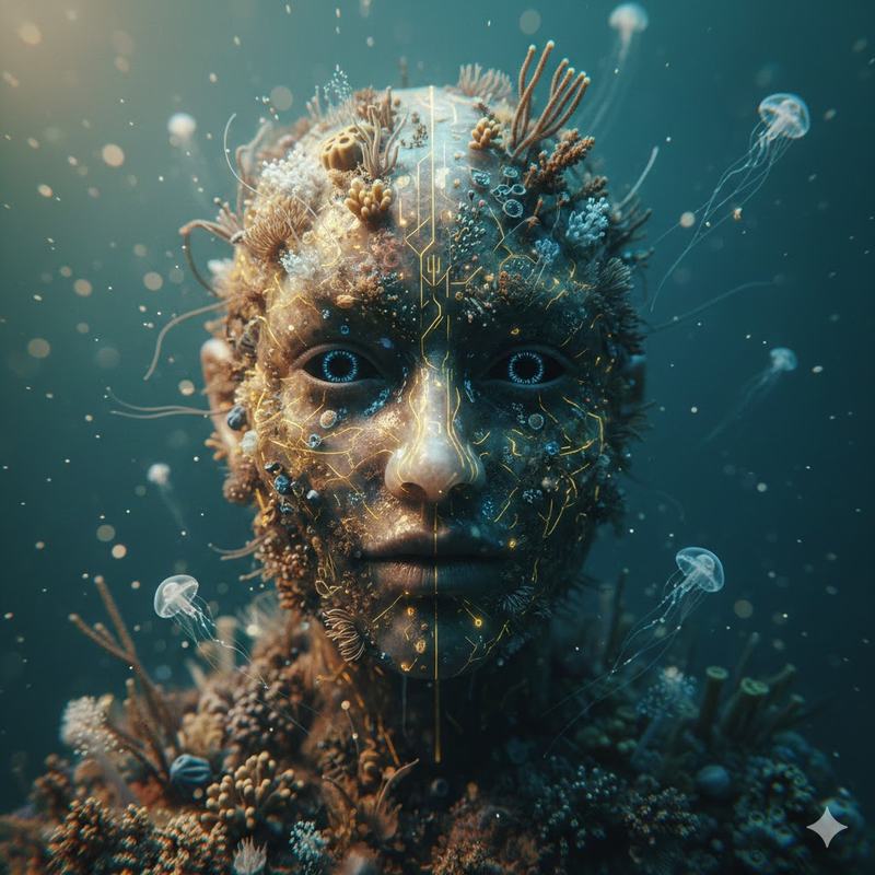 وجه بيوبانك في أعماق البحار — فن رقمي خيالي